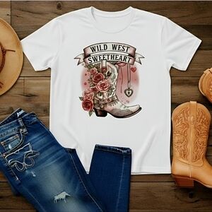 Wild West Sweetheart Tee • Cowgirl Boot Shirt • Western Graphic Top